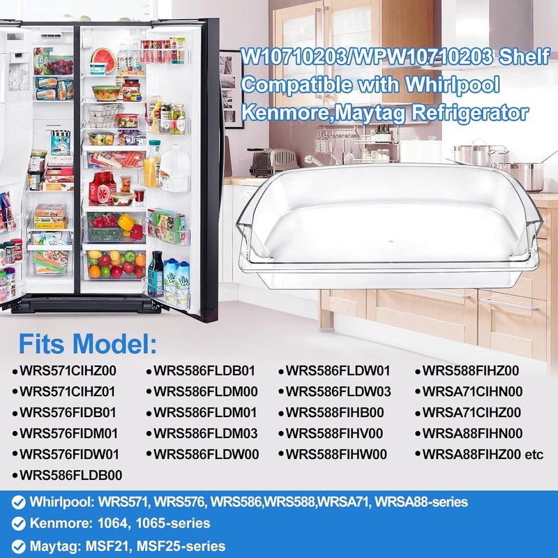 Alvar [2 PACK]UPGRADED WPW10710203 Refrigerator Door Bin Compatible With Kenmore Whirlpool Refrigerator Door Shelf Parts W10710203 W10451871 Whirlpool Fridge Door Shelf Replacement WRS571CIHZ01 WRS588FIHZ00 - Image 4